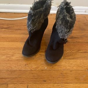 Selena Gomez Dream Out Loud Leather Ankle Boots with Buckle & Faux Fur